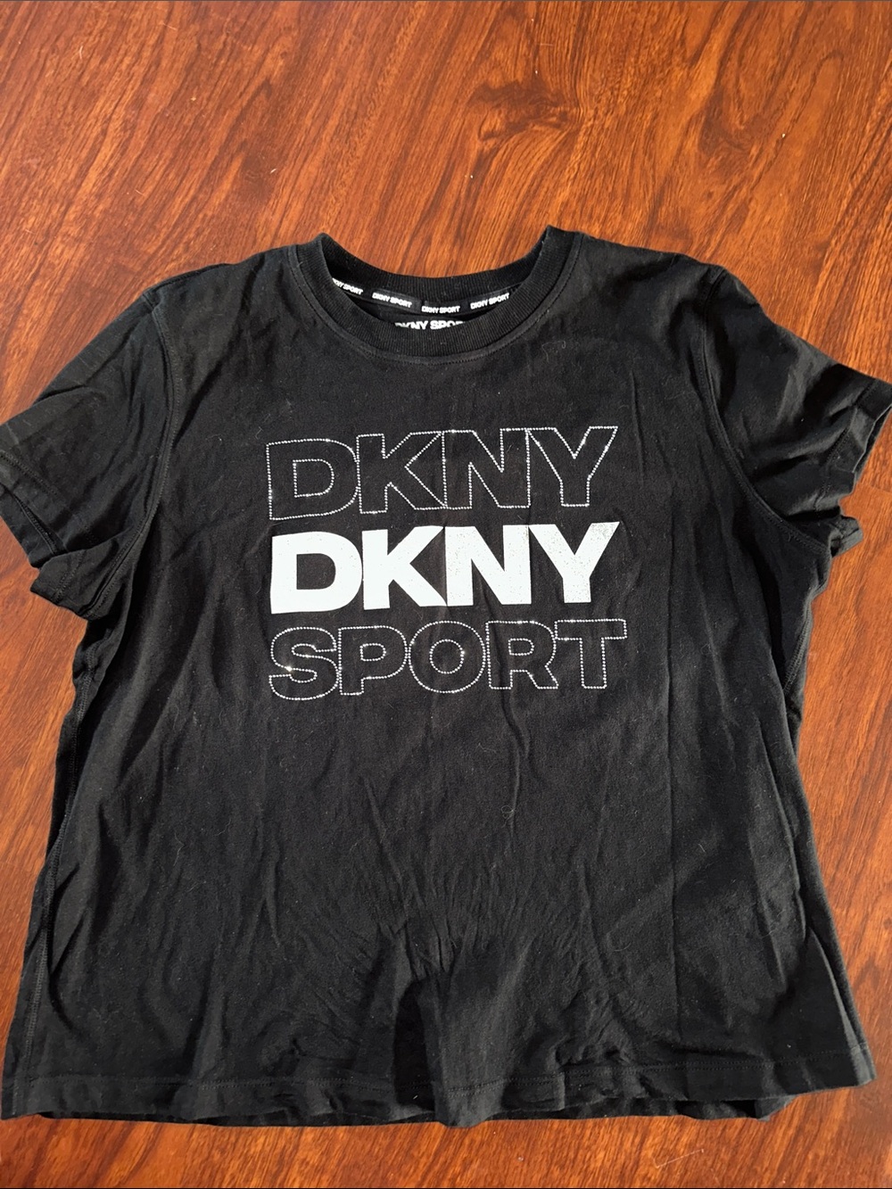 DKNY Black Short-Sleeve Logo Tee with sparkles. size small